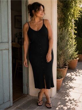 NWOT Say What? Black Ribbed Button-Front Midi Slip Dress Size XL